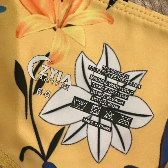 Zyia Active Yellow Floral Reflective Light Tight Hi-Rise Leggings Size 6-8 - Picture 3 of 5